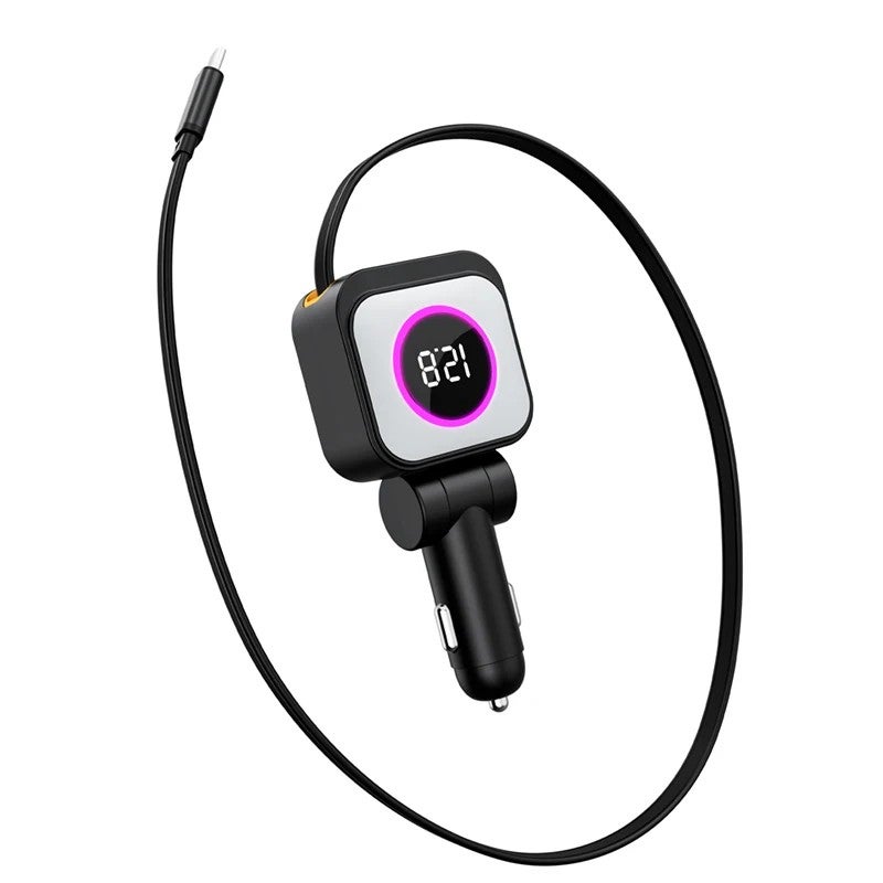 Bluejw 30W Car Charger Cigarette Lighter Adapter with RGB Light Ring & Retractable 45W Type-C Cable, Bluetooth Compatible Automobile Charger - Image 4